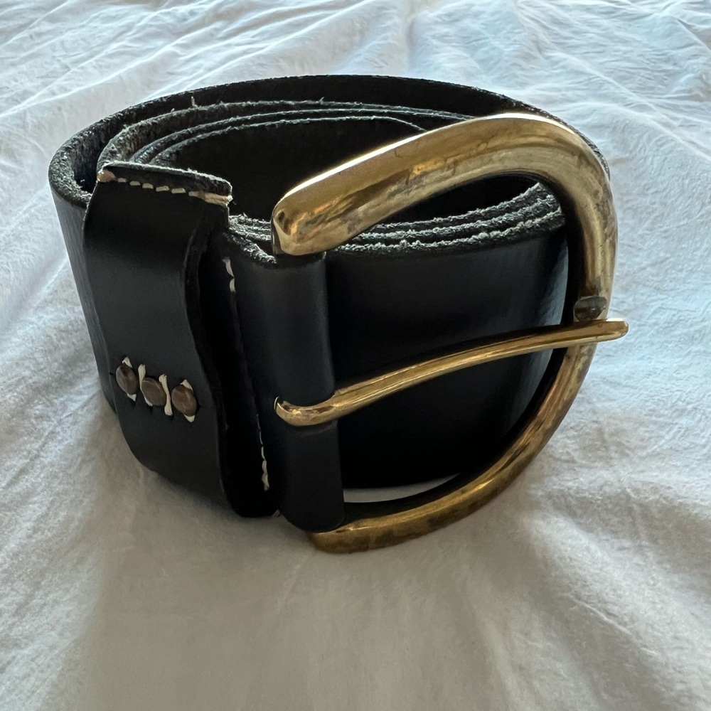 Streets Ahead Black Leather Belt with Brass Hardware Size L